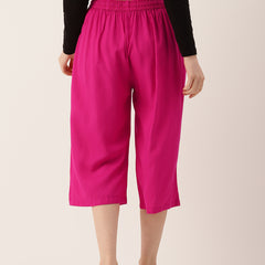 Women's Culottes | Calf-Length Pants with Double Pockets & Elastic Waistband