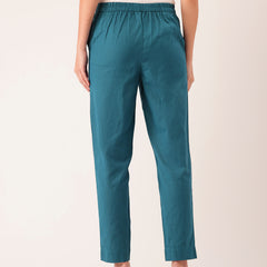 Light Blue Cotton Pants - Double Pockets, Adjustable Waist, and Ankle-Length Fit