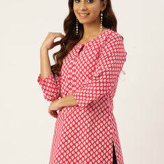Floral Print 4 Button Straight Kurti