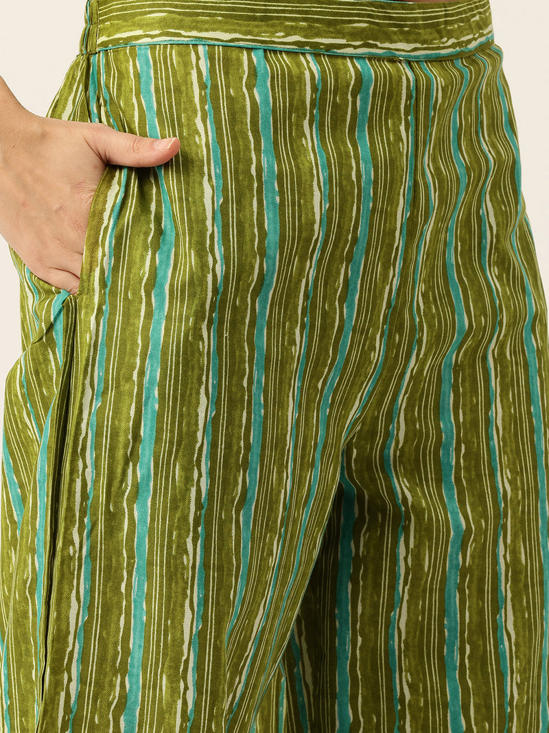 Bordered V-Neck 3-Piece Kurta Set with Ankle-Length Pants & Full-Length Dupatta (Size S-XXL).