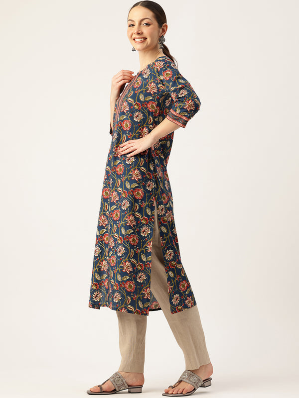 Empress Long Kurta for Women - V-Cut Neckline with 3/4 Sleeves