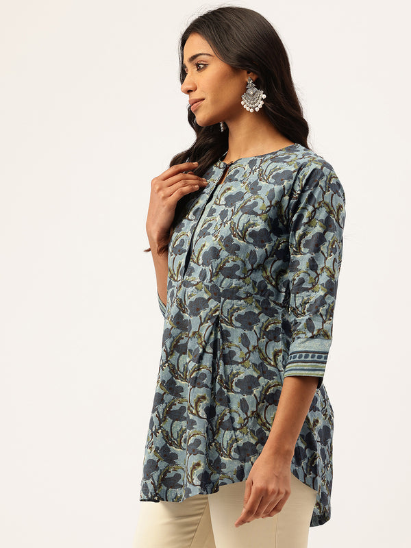 Inner Yoke Short Kurti for Women - Button Detail & 3/4 Sleeves