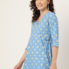 Floral Print Angrakha 3\4 Sleeves Flared Kurti