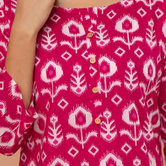 Chic Printed Short Kurti with Round Neck & 3/4 Sleeves