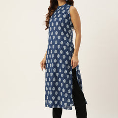 Women’s Pure Cotton Angrakha Kurti with Floral Print | 3/4 Sleeves | Adjustable Side Tie | Sizes S–XXL