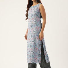 Cotton Boat Neck Sleeveless Straight Kurti