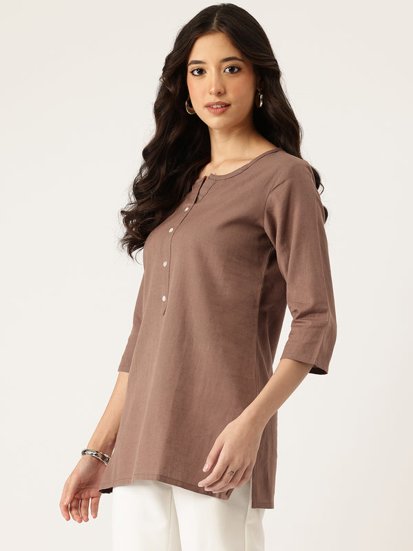 Elegant Short Kurti for Women –Button Detailing & 3/4 Sleeves | Round Neck |