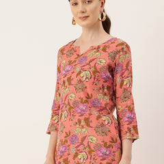 3/4 Sleeve Round Neck Vcut top Pink Colour