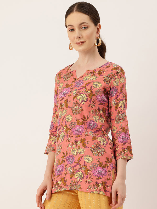 3/4 Sleeve Round Neck Vcut top Pink Colour