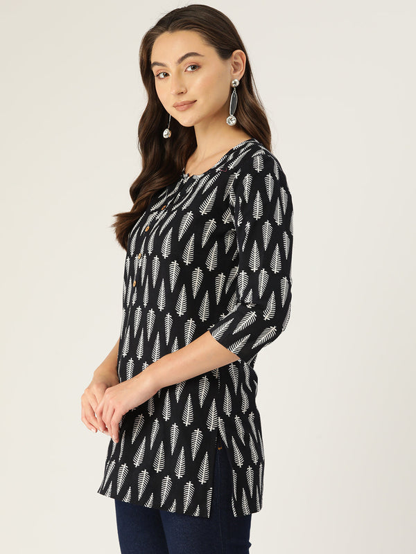 Floral Print 4 Button Straight Kurti