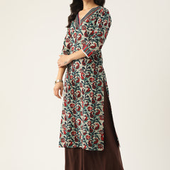 Cotton Printed V-Neck Kurti