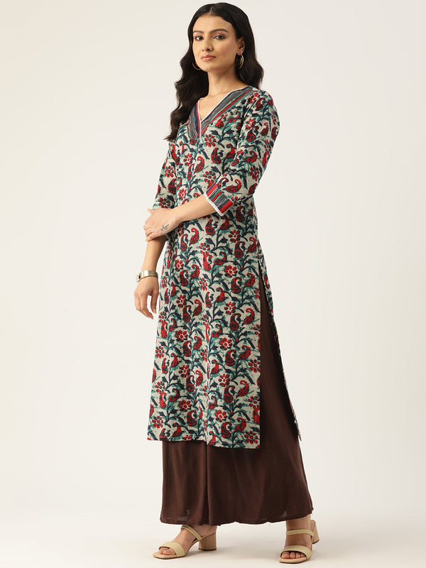 Cotton Printed V-Neck Kurti