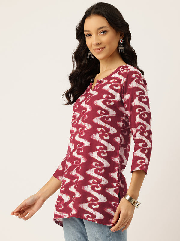 3/4 Sleeve Round Neck Vcut top Maroon Colour