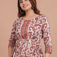 Floral Cotton Flared Dress (S–XXL | 3/4 Sleeves) – Breezy Comfort with Feminine Flow