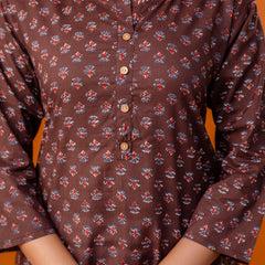 Chic Printed Short Kurti with Round Neck & 3/4 Sleeves