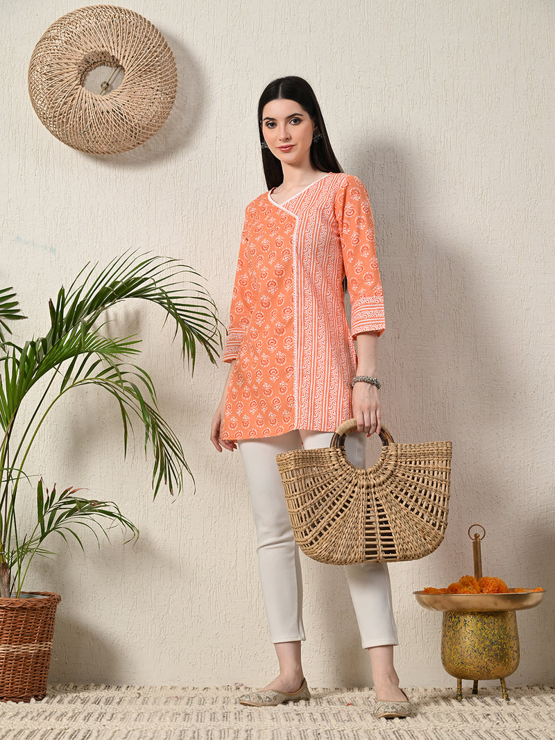Graceful Wrap-Style Angrakha Cotton Kurti for Everyday Wear