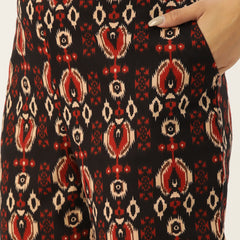 Black Printed Cotton Night Suit with V-Neck Kurti & Ankle-Length Pants