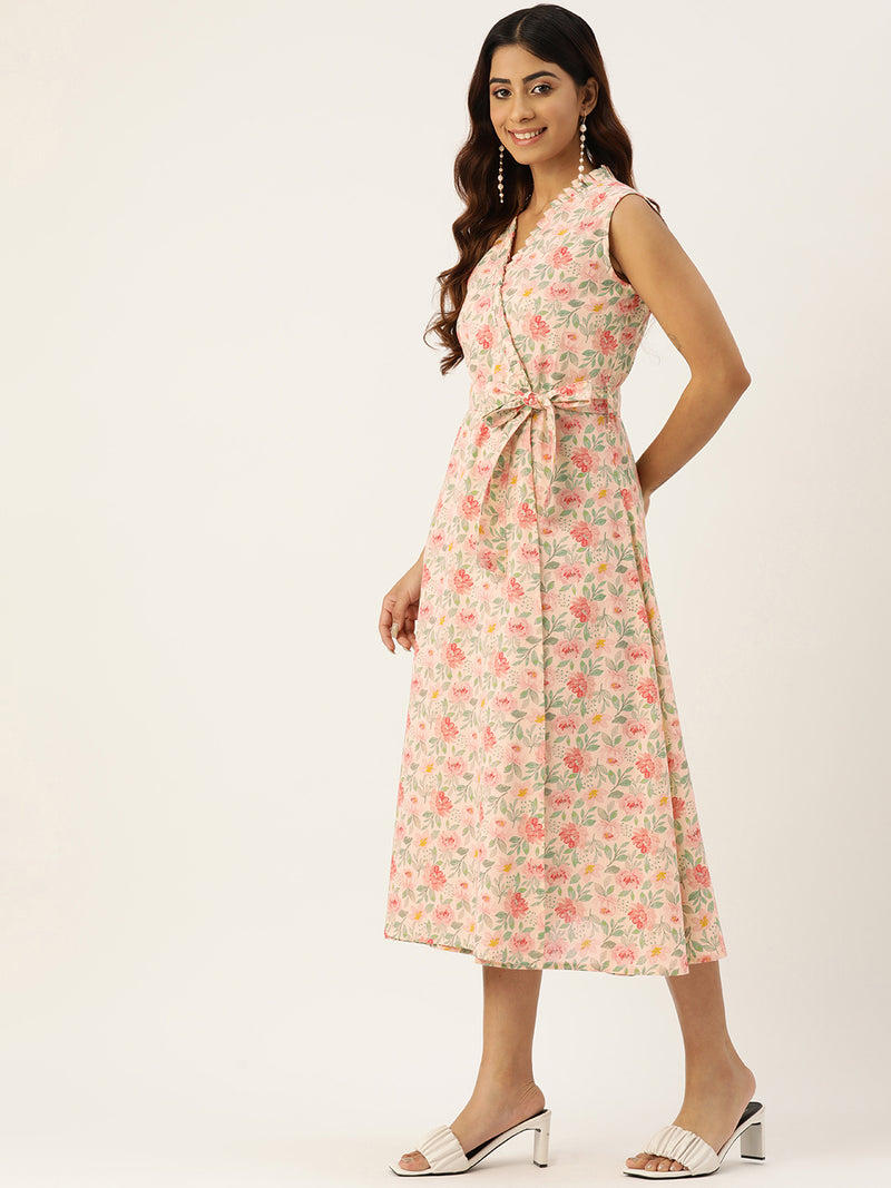 Floral Wrap Angrakha Dress – Lightweight Sleeveless Cotton Perfection