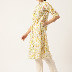 Elegant A-Line Long Kurta for Women - Mandarin Collar with Button Detailing