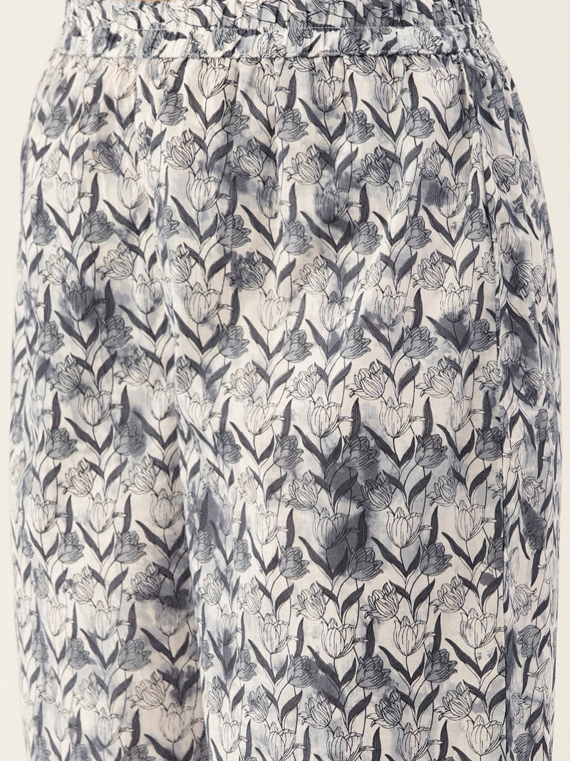 Grey Elegant Collared Co-Ord Set with Frill Detail & Elasticated Pants