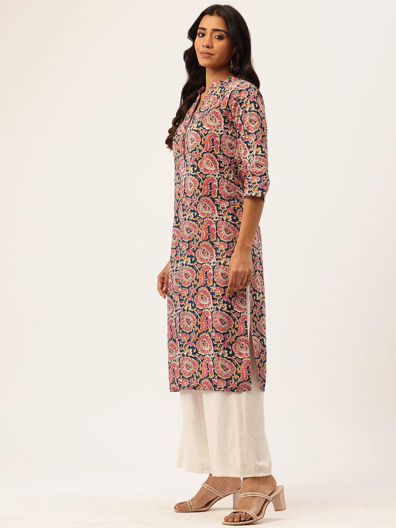 Graceful Long Kurta with 3/4 Sleeves and Button accents A Perfect Fusion of Comfort and Style