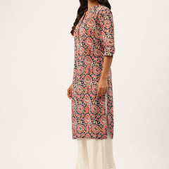 Graceful Long Kurta with 3/4 Sleeves and Button accents A Perfect Fusion of Comfort and Style
