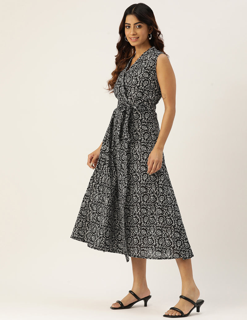 Floral Wrap Angrakha Dress – Lightweight Sleeveless Cotton Perfection