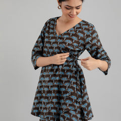 Floral Printed V-Neck Pure Cotton Angrakha A-Line Kurti