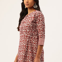 Inner Yoke Short Kurti for Women - Button Detail & 3/4 Sleeves