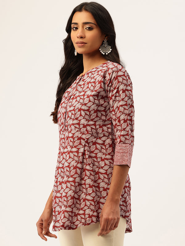 Inner Yoke Short Kurti for Women - Button Detail & 3/4 Sleeves