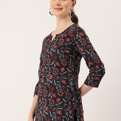 3/4 Sleeve Round Neck Vcut top Black1 Colour