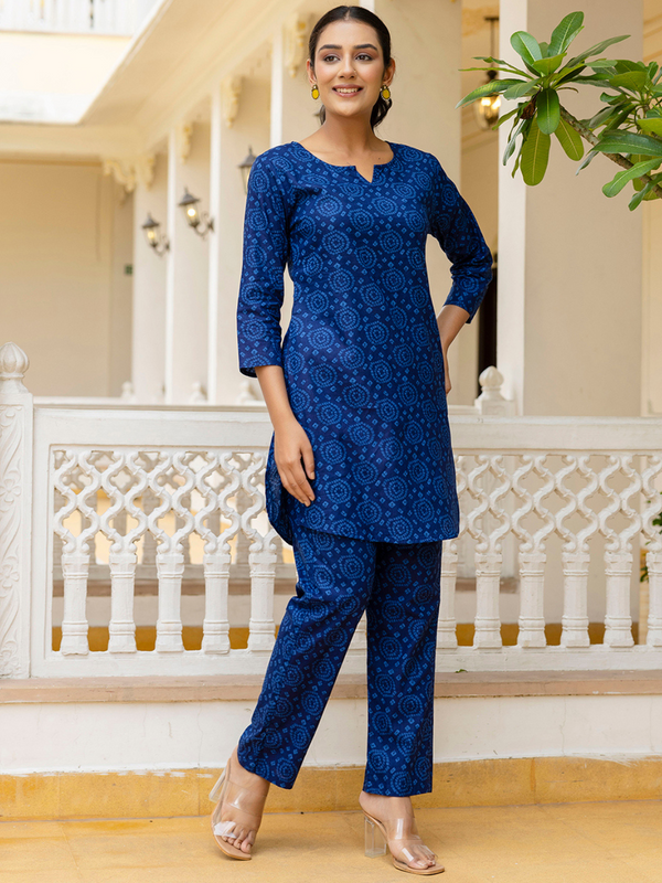 Blue Breezy Printed Cotton Co-Ord Set for Comfortable All-Day Wear