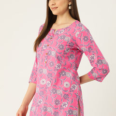 Floral Print 4 Button Straight Kurti