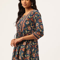 Princess Cut Top for Women - 3/4 Sleeves with Front Drawstrings