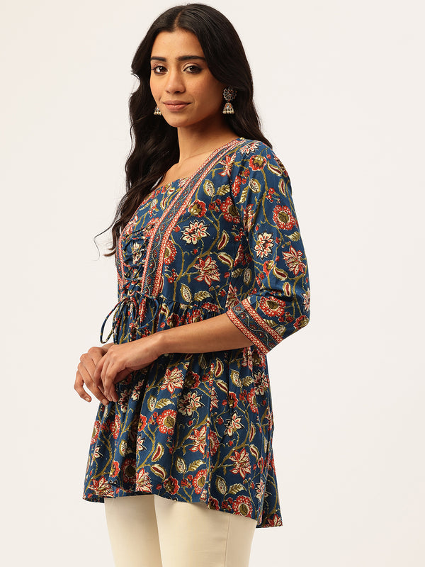 Princess Cut Top for Women - 3/4 Sleeves with Front Drawstrings