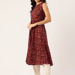 Elegant Floral Sleeveless A-Line Kurti with Back Zip Closure