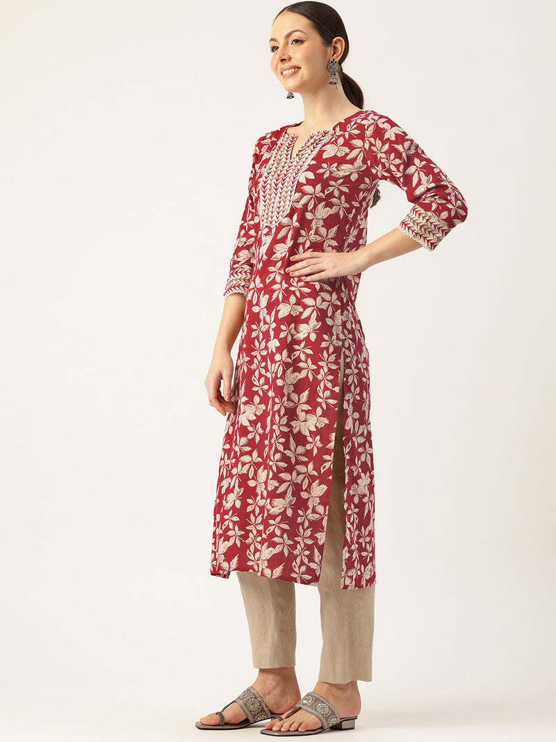 Empress Long Kurta for Women - V-Cut Neckline with 3/4 Sleeves