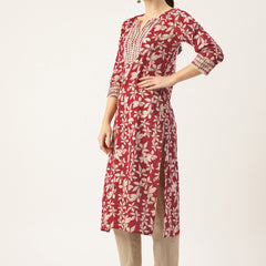 Empress Long Kurta for Women - V-Cut Neckline with 3/4 Sleeves