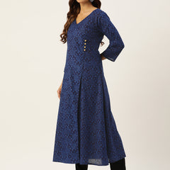 Floral Print 4 Button Angrakha Long Kurti