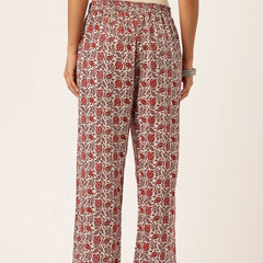 Red Women Pure Cotton Paisley Printed Palazzo Pants | Elastic Waist | Wide Leg