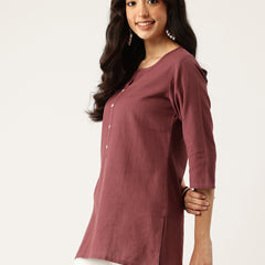 Elegant Short Kurti for Women –Button Detailing & 3/4 Sleeves | Round Neck |