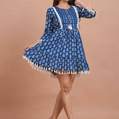 Floral Cotton Flared Dress (S–XXL | 3/4 Sleeves) – Breezy Comfort with Feminine Flow