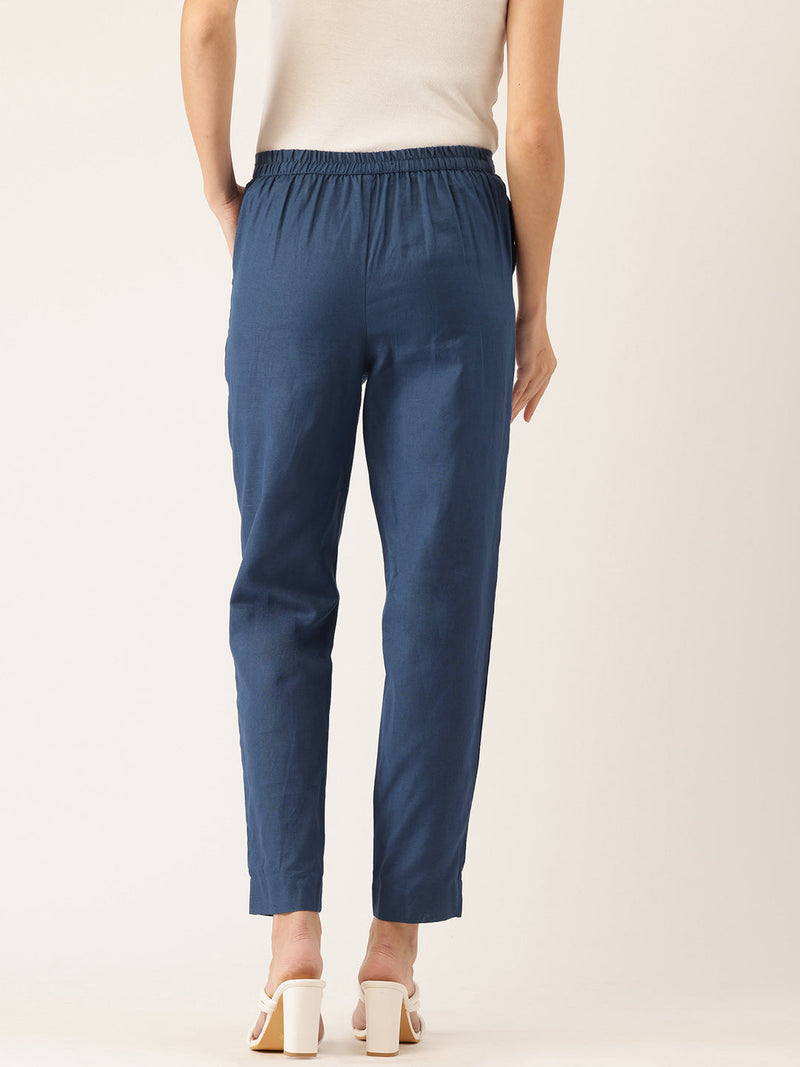 Cotton Pants - Double Pockets, Adjustable Waist, and Ankle-Length Fit