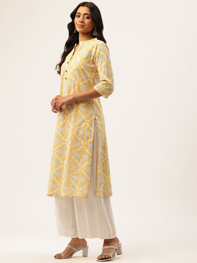 Graceful Long Kurta with 3/4 Sleeves and Button accents A Perfect Fusion of Comfort and Style