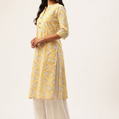 Graceful Long Kurta with 3/4 Sleeves and Button accents A Perfect Fusion of Comfort and Style