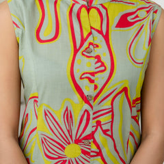 Luxury Mandarin Collar Printed Co-Ord Set with Button Detail A-Line Kurta & Comfort Fit Pants