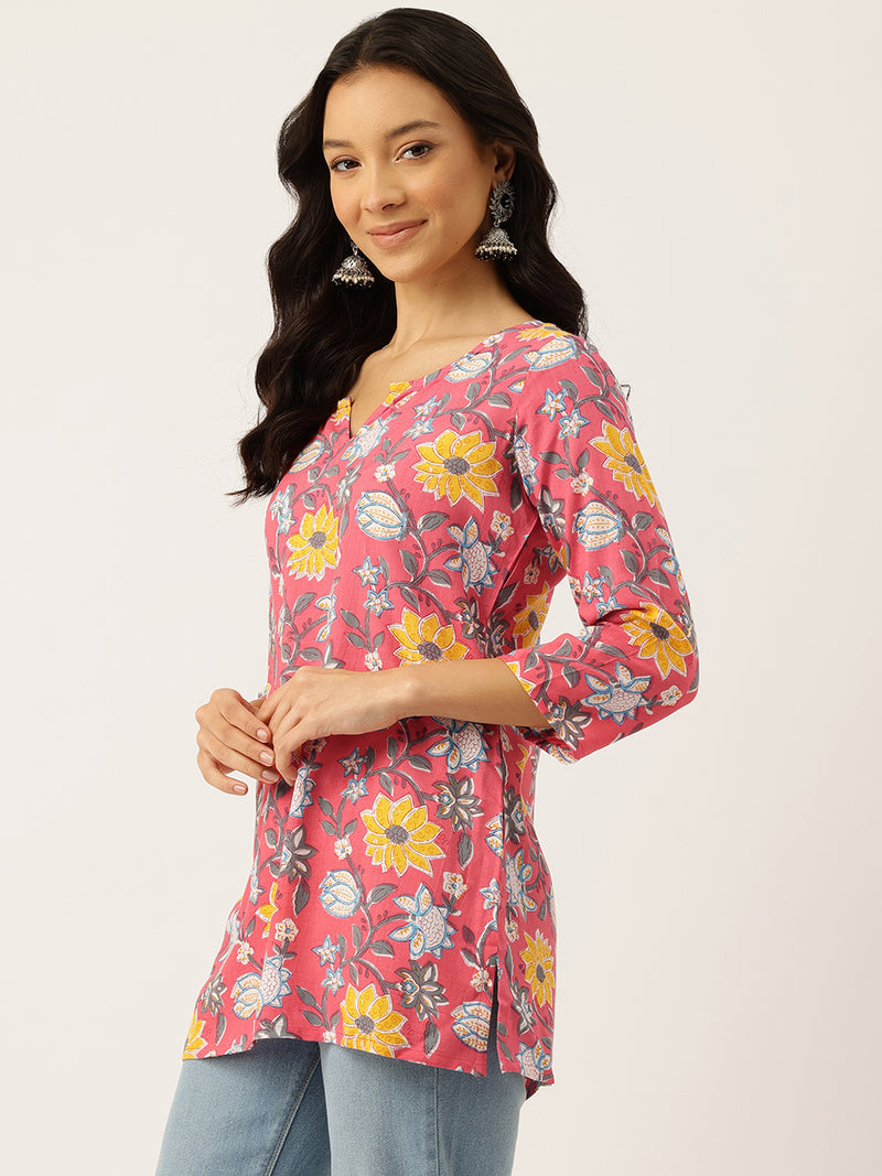 3/4 Sleeve Round Neck Vcut top Pink1 Colour