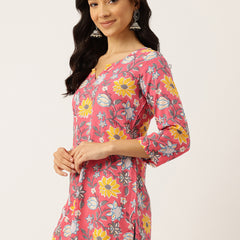 3/4 Sleeve Round Neck Vcut top Pink1 Colour
