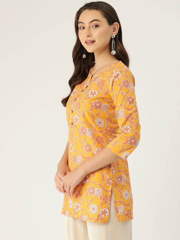 Floral Print 4 Button Straight Kurti