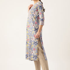 Empress Long Kurta for Women - V-Cut Neckline with 3/4 Sleeves